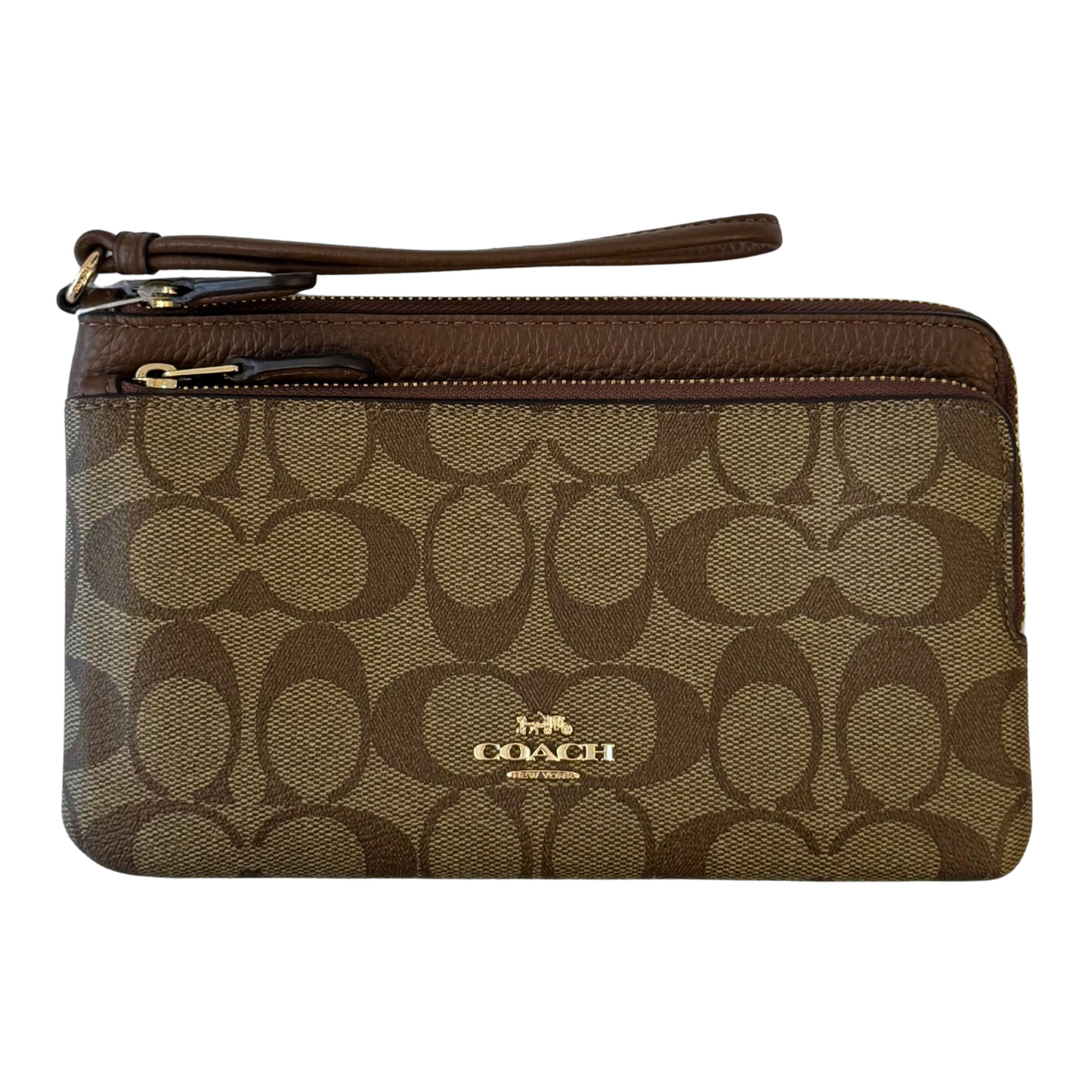 Muñequera Coach Doble Cierre Café Monograma